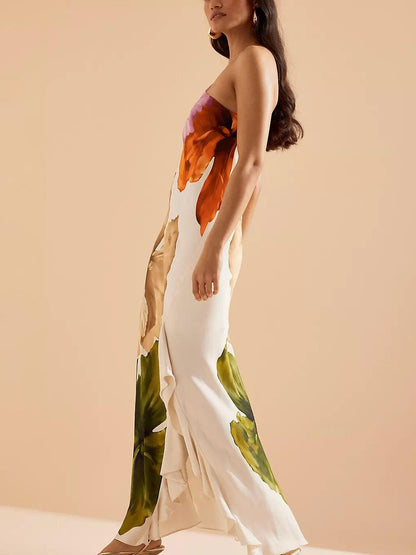 Floralgrace Floral Print Maxi Dress - One-Shoulder & Ruffled Hem Fit
