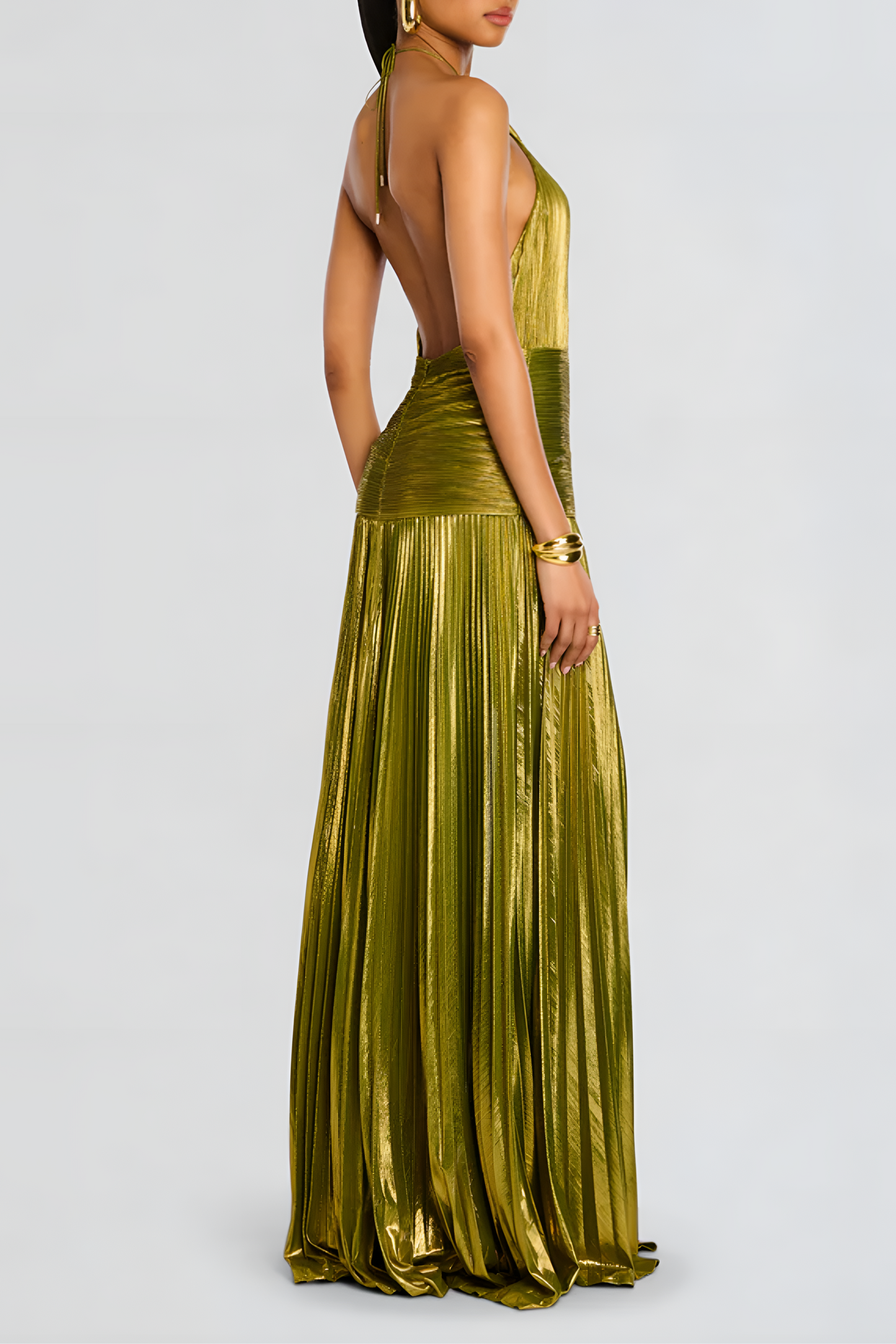 Floralgrace Thalia Maxi Dress - Metallic Halter & High Slit Fit