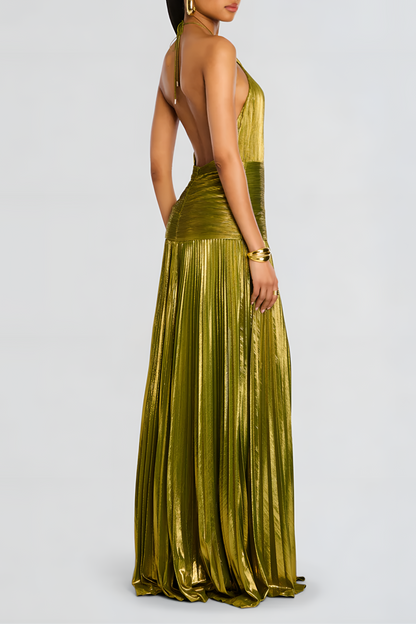 Floralgrace Thalia Maxi Dress - Metallic Halter & High Slit Fit