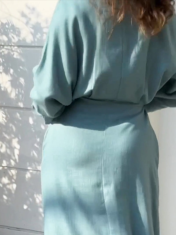 Floralgrace Elegant Long Sleeve Simple Shirt Dress Classic Style